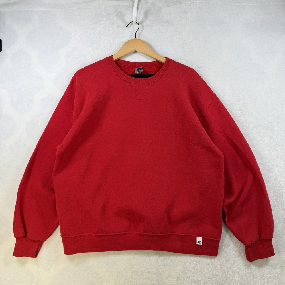 Vintage Y2K Russell Athletic Blank Crewneck Sweatshirt Pullover Red Size L